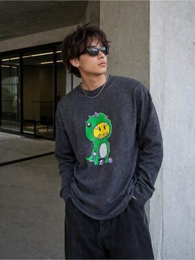Drew House Dino Graphic Long Sleeve Tee Grey Streetwear Top Sz L